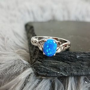 Sterling Silver Charmed Blue Lab Opal Ring